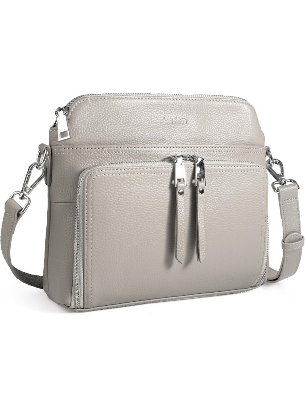 👜Women's Beige Gray Genuine Leather RFID Crossbody Bags Travel Wallet Purse